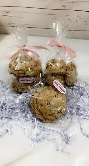A close up of cookies wrapped in plastic
