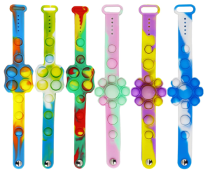 A group of different colored watches with bubbles.