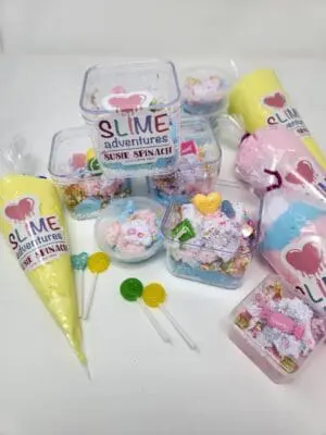 A table filled with different types of candy.