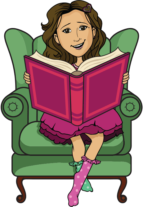 A girl sitting in a chair reading a book.