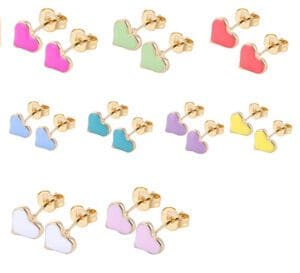 A set of six pairs of earrings in different colors.
