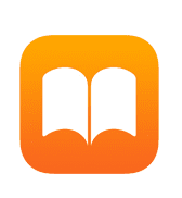 An orange book icon on a green background.