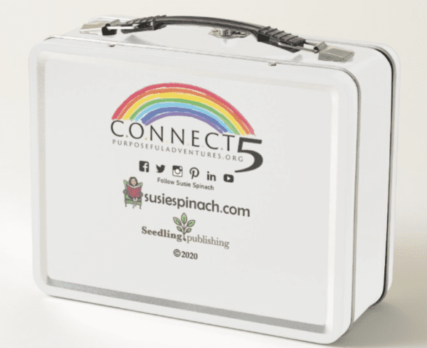 A white lunch box with the words connect 5 on it.